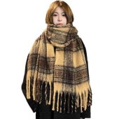 レディース チェック柄 大判マフラー ショール ストール ネックウォーマー ブランケット カシミア風 フリンジ 柔らかい 防寒 暖かい 韓国風 お洒落 秋 冬|ファッション小物|レディースファッション