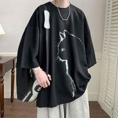 メンズ 猫柄 オーバーサイズ Tシャツ カットソー 半袖 アイスシルク 接触冷感 大きいサイズ 速乾性 ゆったり カジュアル ビッグシルエット お洒落 春 夏|トップス|メンズファッション