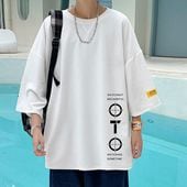 メンズ サイドプリント 七分袖 クルーネック Tシャツ カットソー 半袖 トップス オーバーサイズ 大きいサイズ ゆったり カジュアル シルエット お洒落 春 夏|トップス|メンズファッション