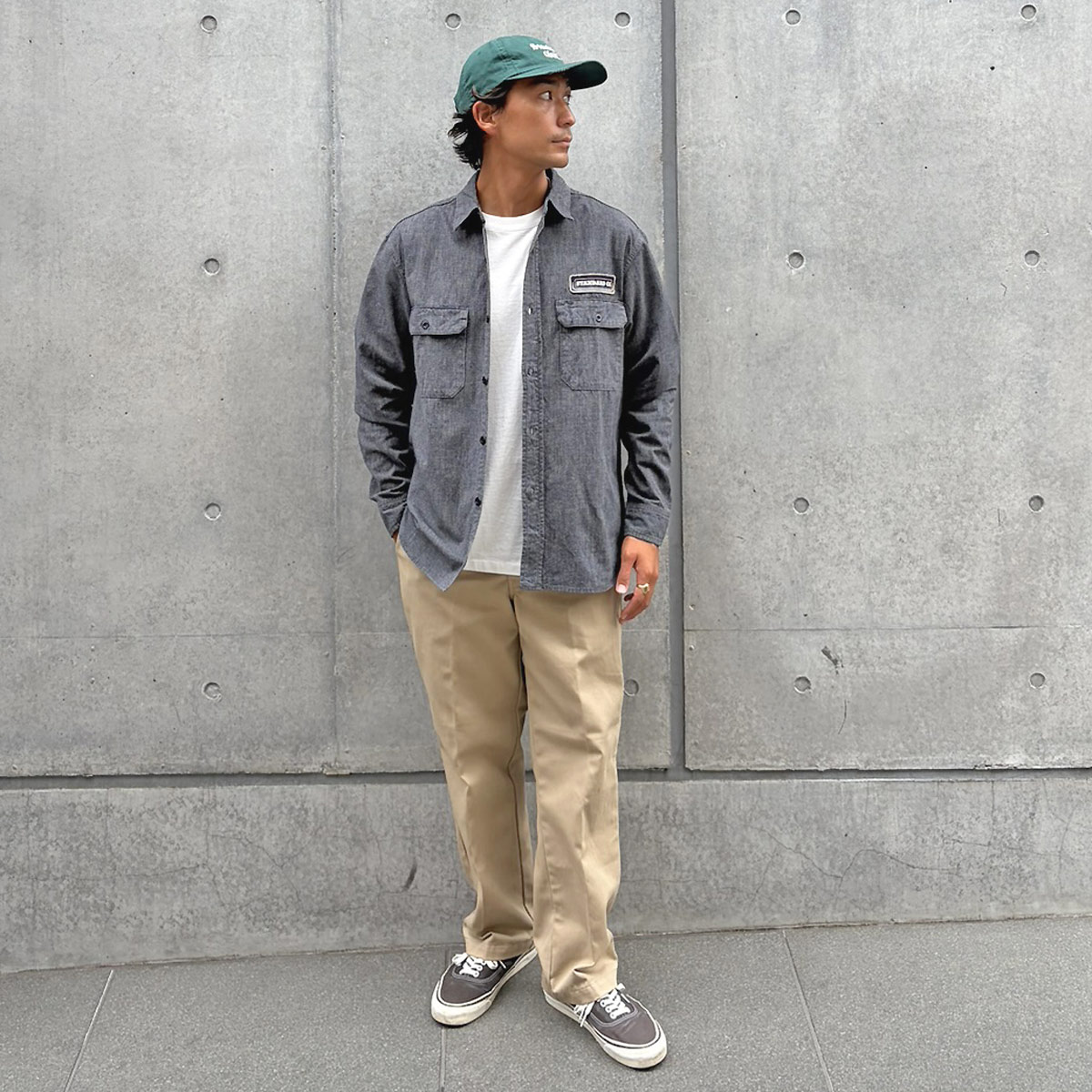 SD Logo Patch Black Chambray Work Shirt Vintage Wash