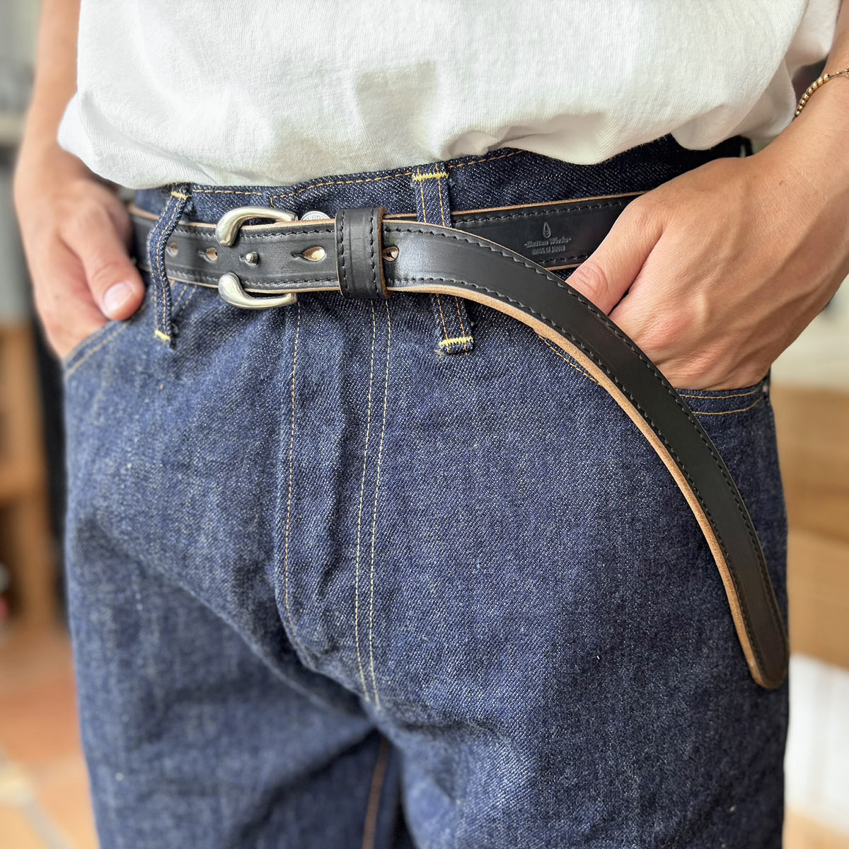 Button Works N&J Harness Buckle Chromexcel Narrow Belt