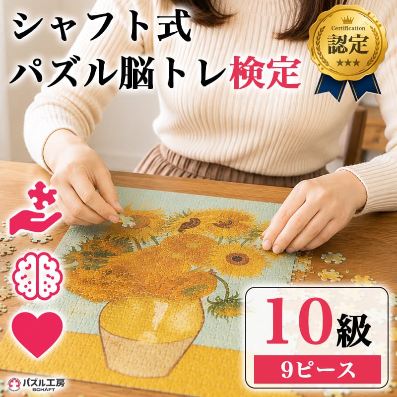 パズル脳トレ検定 10級 9ピース Sサイズ 大ピース 絵柄印刷台紙付き 完成図付き