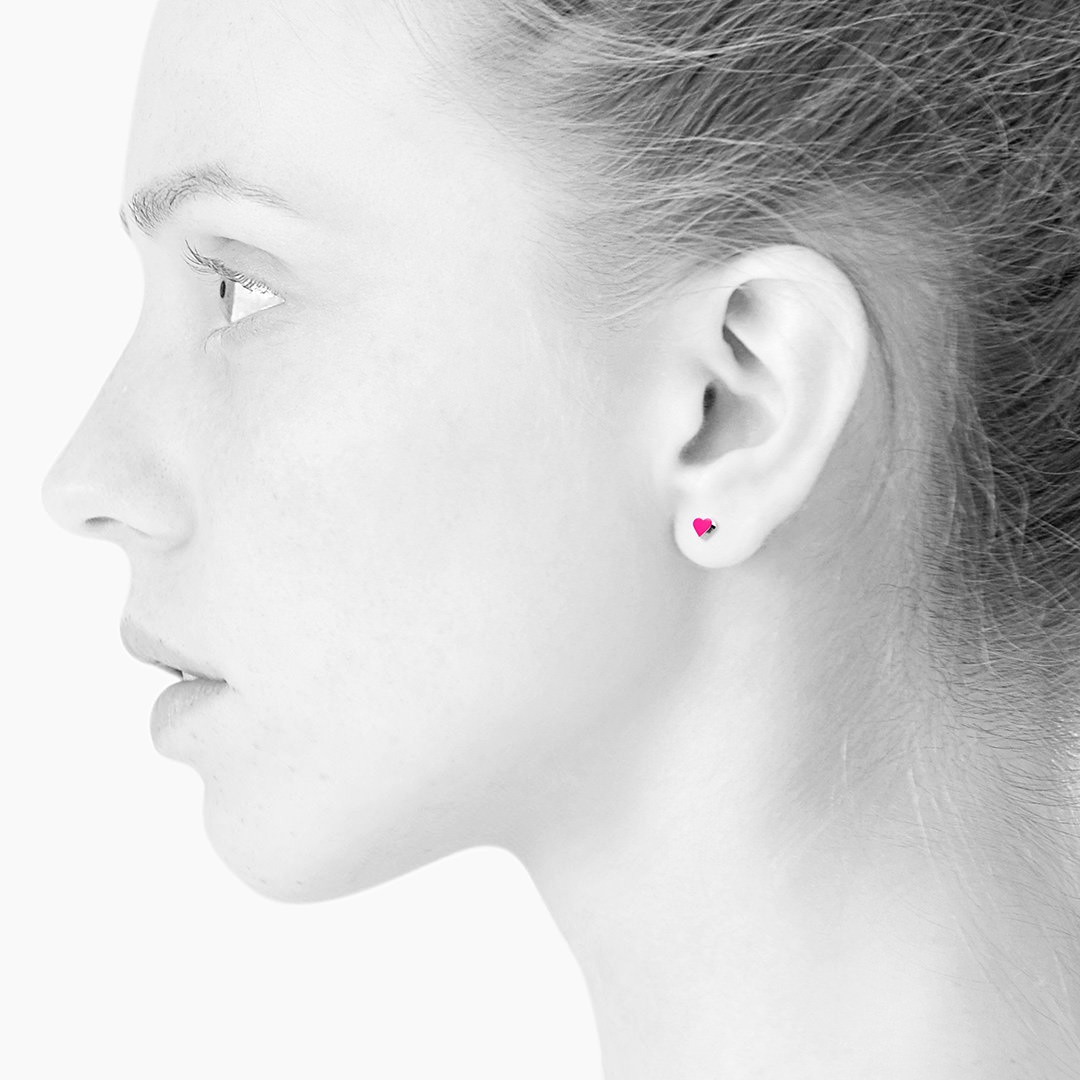 HEART stud nano【NEON PINK / SILVER】