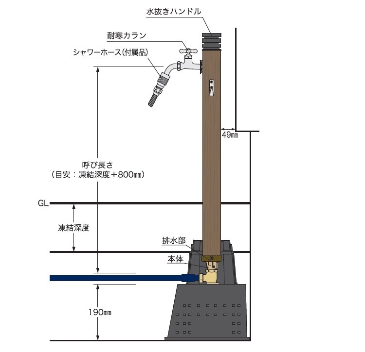 F-T TapⅠ シャワー付不凍水栓柱 2口飾り 蛇口付 | エクステリア
