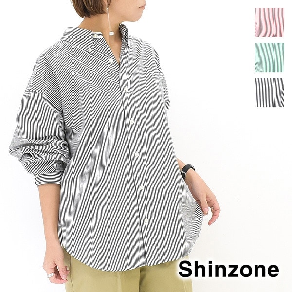 THE SHINZONE　STRIPE DADDY SHIRT　グリーン