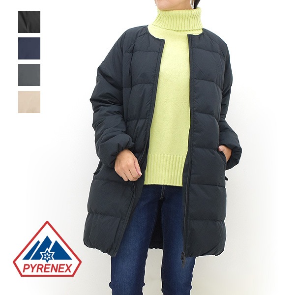美品 ピレネックス アートニー 黒 ノーカラー ダウンコート 38 レディース PYRENEX ピレネックス 