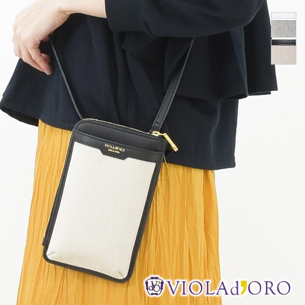 新品未使用 ヴィオラドーロ スマホポシェット ADRIA キャンバス ショルダー VIOLAd'ORO 【10％OFFクーポン】ヴィオラドーロ スマホポーチ