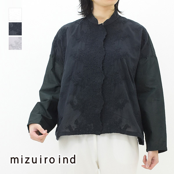 mizuiroind ストライプクレープバンドカラーワイドシャツ 定価1.8万 mizuiroind ミズイロインド mizuiro ind ブラウス レース
