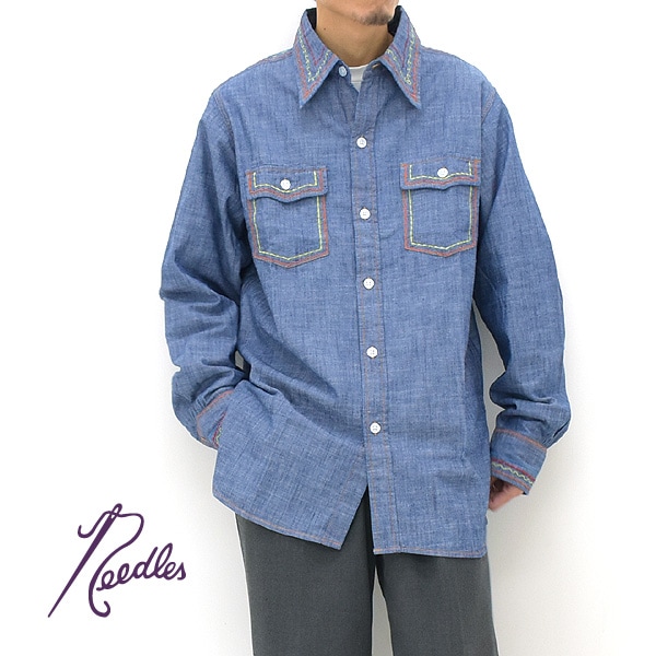�ڥ�����/60%OFF��Needles �ˡ��ɥ륺 Work Shirt -Chambray/India Emb- �����֥졼�������� ����ɻɽ� OT211������̵���ۡ�SALE�ۡ����ʡ����Բġ�
