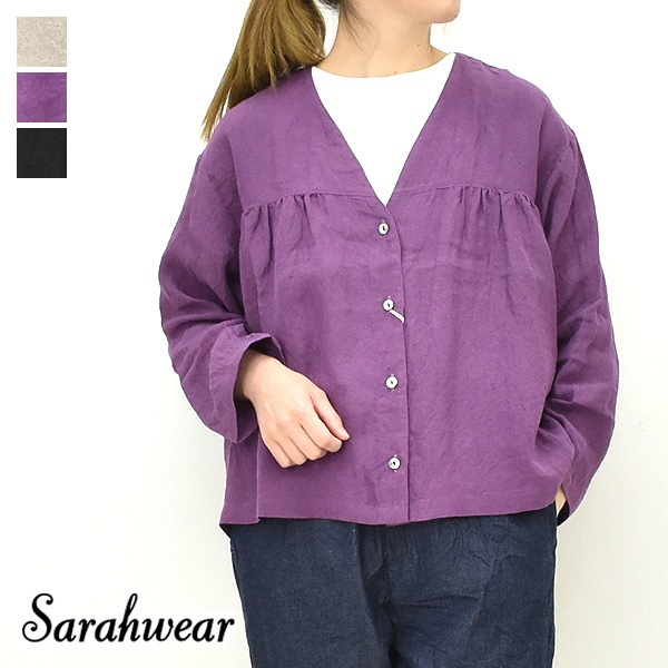 Sarah Wear サラウェア ベルギーリネンファーマーズブラウス 長袖