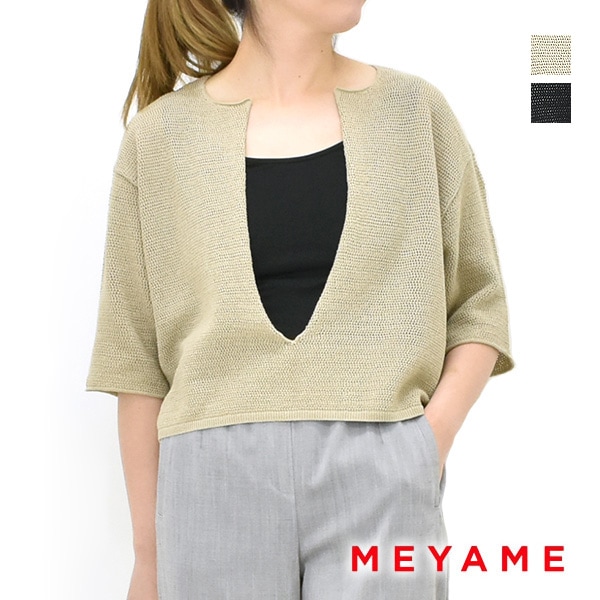 MEYAME メヤメ　LONG SLIT HALF-SLEEVE KNIT LONG SLIT HALF-SLEEVE KNIT – MEYAME