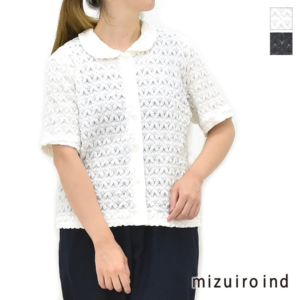 mizuiro ind ミズイロインド ストレッチレースラウンドカラーシャツ