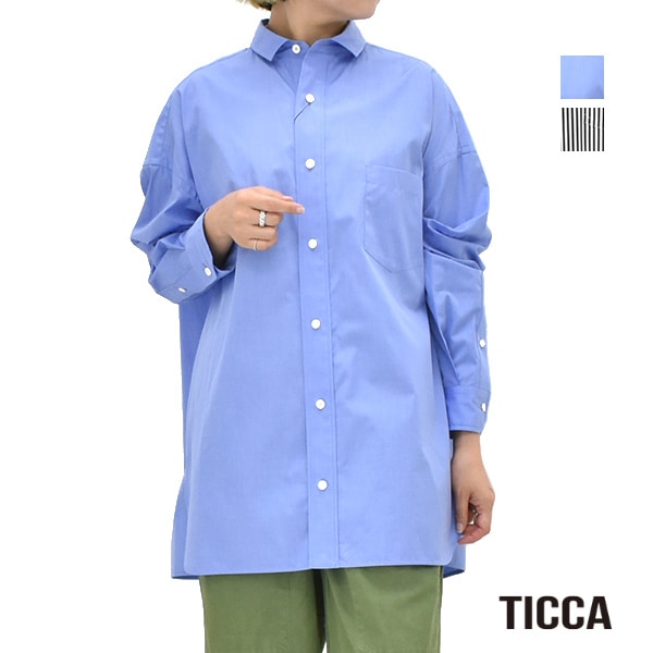 TICCA ティッカ 23SS スクエアビッグ半袖シャツ ストライプ 青白 TICCA ティッカ 23SS スクエアビッグ半袖シャツ ストライプ 青白