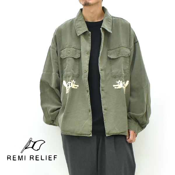 REMI RELIEF レミレリーフ ワイドミリタリーシャツ エンブロイダリー