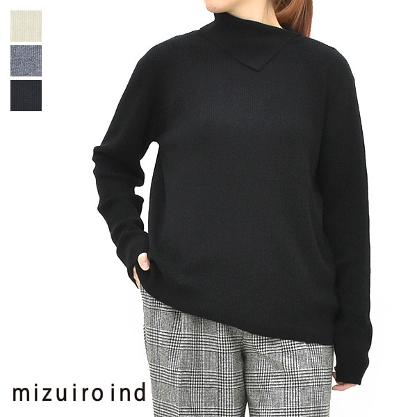 mizuiro ind ミズイロインド ボタン付きリブハイネックプルオーバー