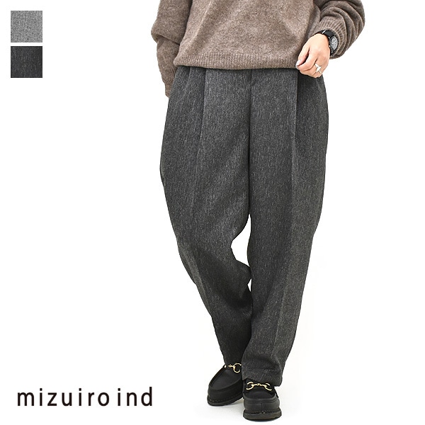 mizuiro ind ミズイロインド ワイドカーゴパンツ ウール見え 膝タック