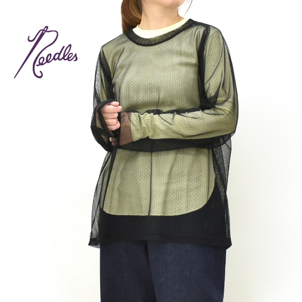 26SS】Needles ニードルズ チュールドットレース Uネックカットソー L