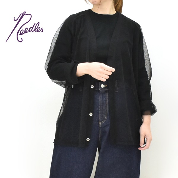 D221701 NEEDLES SPORTSWEAR ドット柄 カーディガン Needles（ニードルズ）〉Tull Dot Lace Cardigan - Charcoal TOKYO