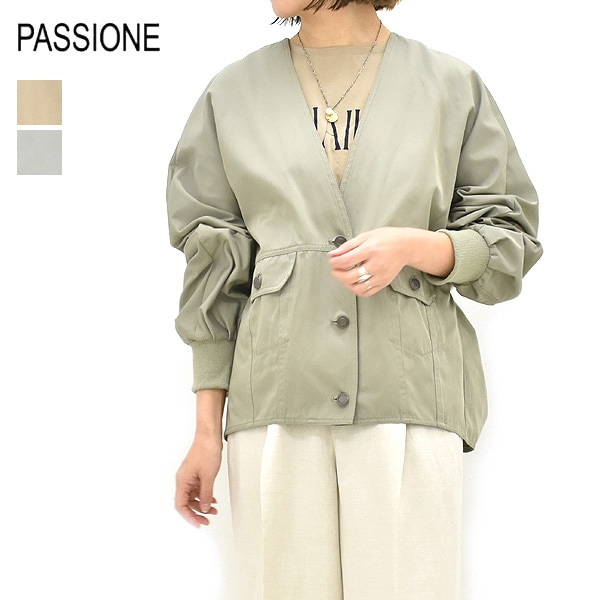 まひるん様　PASSIONE ジャケット、ブラウス２点セット PASSIONE パシオーネ ドルマンノーカラーミリタリージャケット 616432