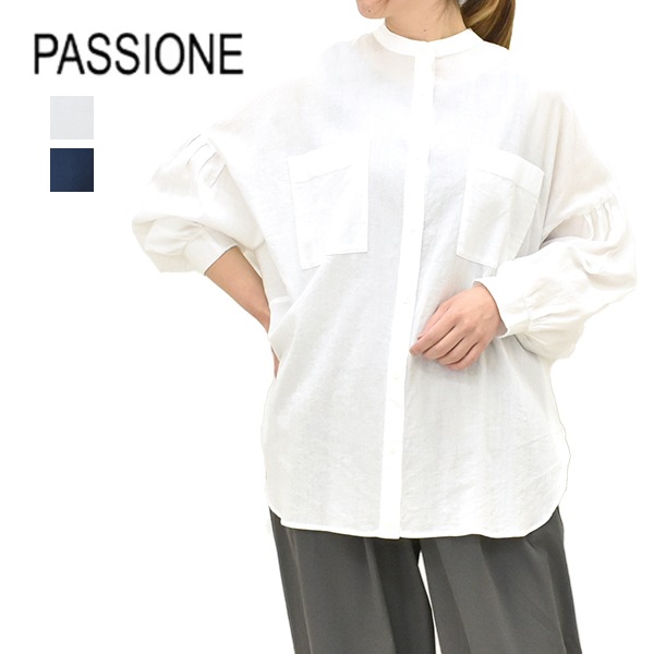 ☆memiru☆ PASSIONE(パシオーネ) パールボタンバンドカラーシャツ PASSIONE パシオーネ バンドカラーワイドシャツ 616959 レディース