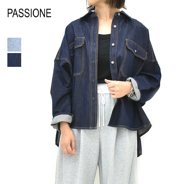 パシオーネ＊美品デニムジャケット PASSIONE パシオーネ ドロップショルダーデニムシャツジャケット