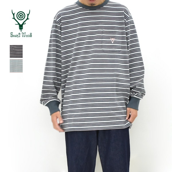 ��26FW��South2 West8 �������ġ��������ȥ����� �ޥ���ܡ���������Tee L/S Round Pocket Tee -Multi Stripe- TY855������̵����