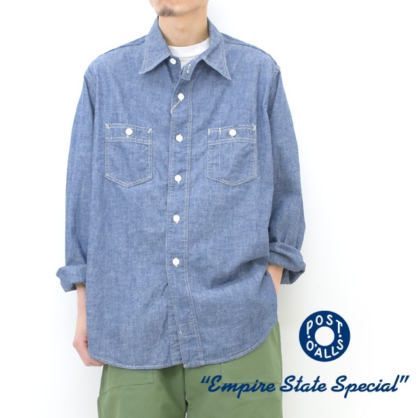 【23SS】POST OVERALLS ポストオーバーオールズ シャンブレー ワークシャツ セントルイス #3217-CC  St.Louis【送料無料】【クリックポスト可】-Seagull direction ONLINE STORE