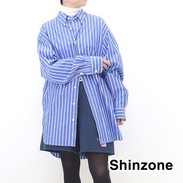 23FWTHE SHINZONE 󥾡 STRIPE BIG SHIRTS ȥ饤ץӥå 23AMSBL01 ڥ֥롼ߥۥ磻ȡ̵ۡ