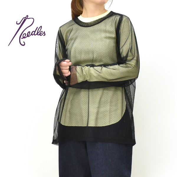 ��26SS��Needles �ˡ��ɥ륺 ���塼��ɥåȥ졼�� U�ͥå����åȥ��� L/S U/Neck Tee -Tulle Dot Lace- SX437������̵���ۡڥ���å��ݥ��Ȳġ�