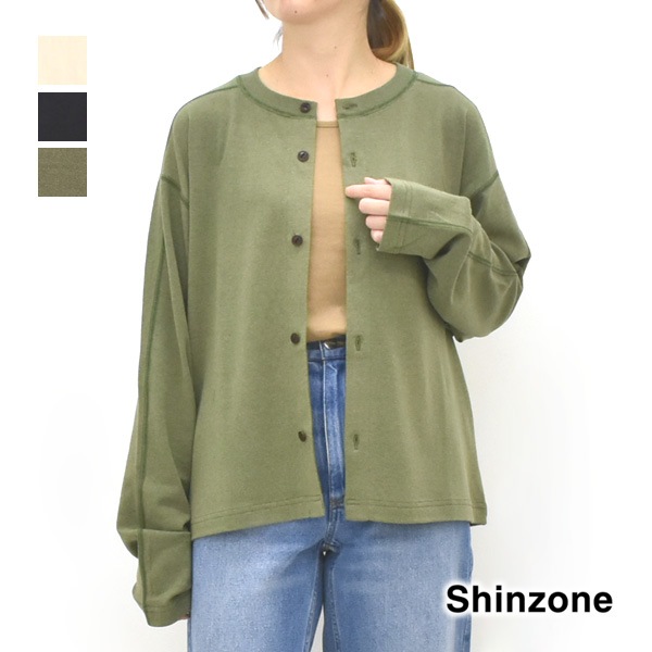 THE SHINZONE グリーンカーディガン THE SHINZONE シンゾーン C/W CREW NECK CARDIGAN コットン