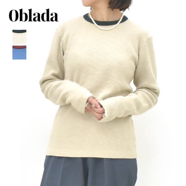Oblada ���֥�� WAFFLE LONG SLEEVE ��åե���󥰥��꡼�֥���� ����T Ĺµ ̵�� F2610CU04 ��ǥ������ڥ���å��ݥ��Ȳġ�