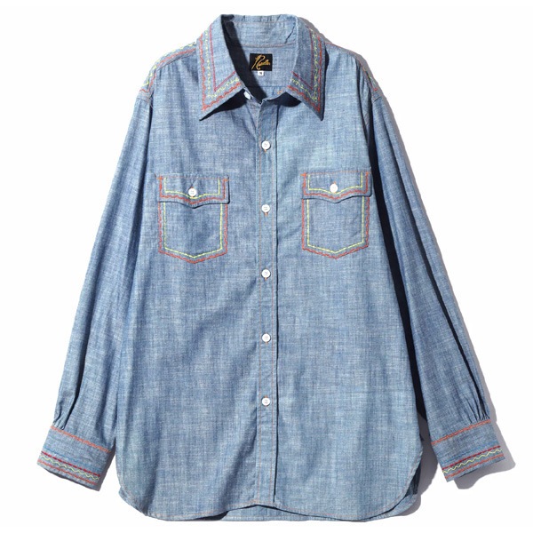 �ڥ�����/60%OFF��Needles �ˡ��ɥ륺 Work Shirt -Chambray/India Emb- �����֥졼�������� ����ɻɽ� OT211������̵���ۡ�SALE�ۡ����ʡ����Բġ�