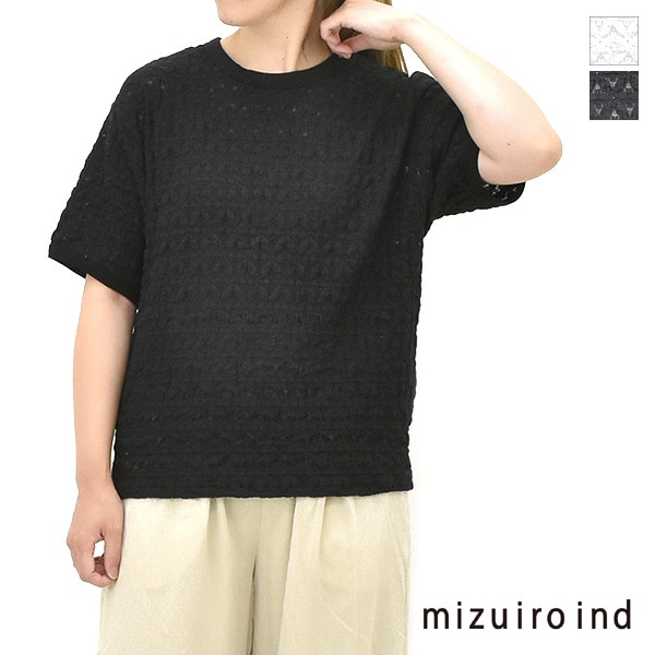 みい mizuiro ind ミズイロインド ストレッチレースクルーネックTシャツ