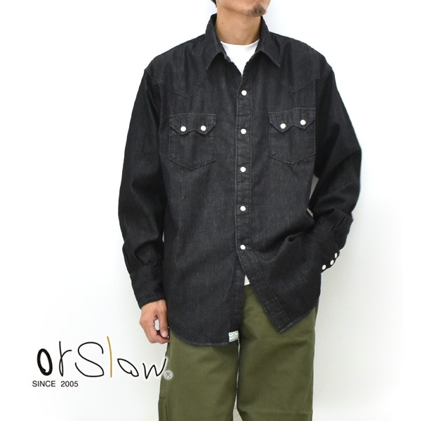 orSlow ���������� ���������󥷥�� �֥�å��ǥ˥� WESTERN SHIRT BLACK DENIM 01-8124-D61 ��� ������������̵����