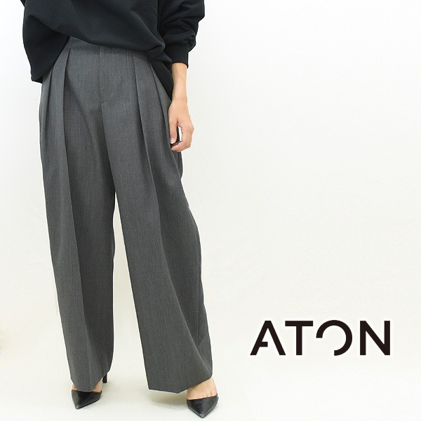 ATON ȥ WOOL GABARDINE WIDE TWO TUCKED PANYS  Х 磻 ġå ѥ AT-PRAGSW0807 ǥ̵