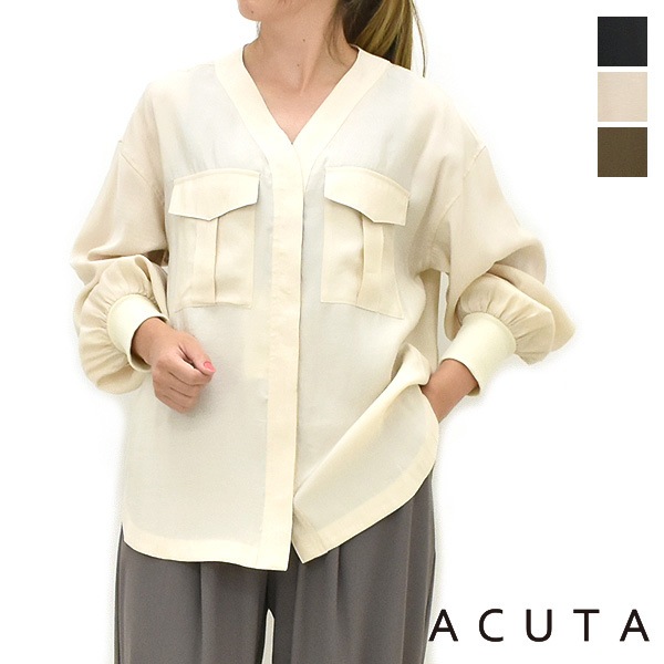 中古】アクータ ACUTA 24SS ブロードカラーレスブラウス 長袖 F 黒