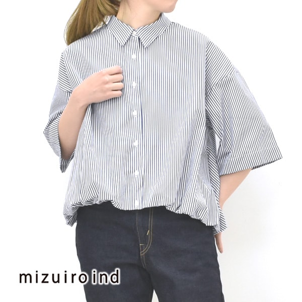 mizuiro ind ミズイロインド ストライプハーフスリーブバルーンシャツ