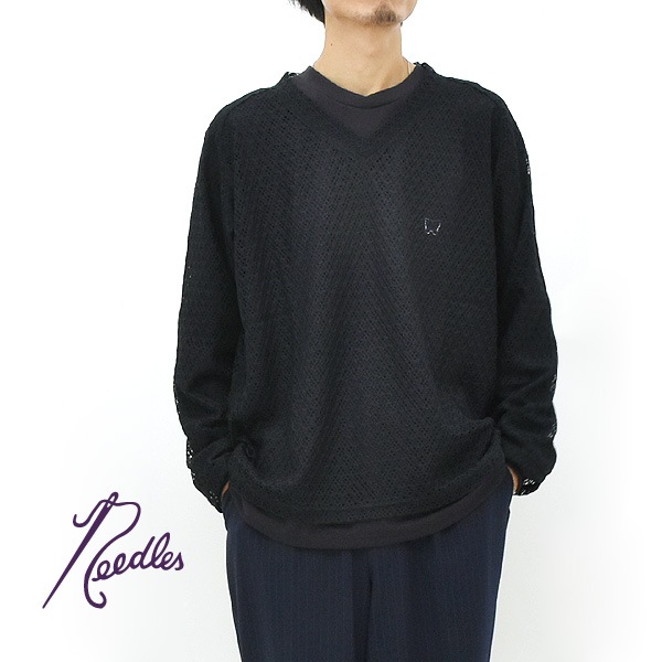 ��25AW��Needles �ˡ��ɥ륺 L/S V-Neck Tee -PE/W Raschel Lace- ��å���졼�� V�ͥå�����T����� RW342������̵����