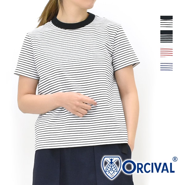 お礼や感謝伝えるプチギフト ORCIVAL オーシバル クルーネックボーダーTシャツ OR-C0415CCF カットソー(長袖+七分)