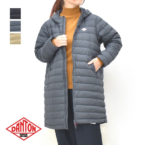 DANTON ダントン ナイロンタフタ ミドルダウンフーデッドロングコート