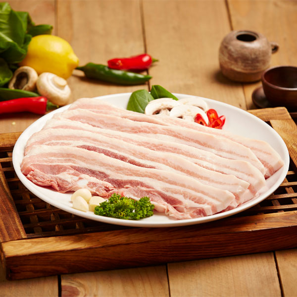 [冷]生豚サムギョプサルスライス約1kg 厚さ1.5cm カナダ産/ 豚バラ肉スライス 焼肉 韓国料理