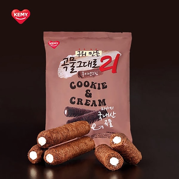 [KEMY] 焼きたて 穀物そのまま21 クリスピーロール菓子 クッキー＆クリーム味 150g / 韓国食品 韓国お菓子 穀物菓子