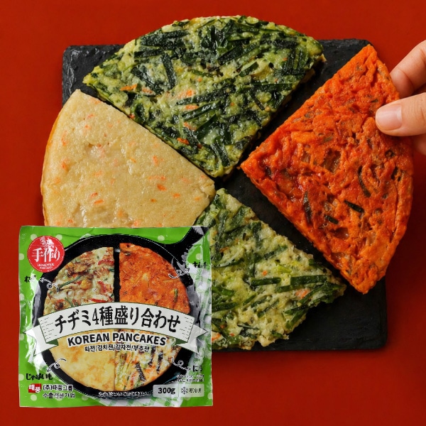 [凍] テプン チヂミ 4種盛り合わせ 300g / ネギ・キムチ・ニラ・じゃがいも