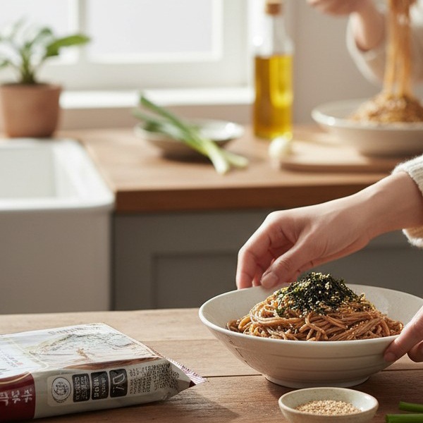 [白斎] えごま油 マッククス 麺 211g / 混ぜ麺 香ばしさ ヘルシー麺 韓国式そば