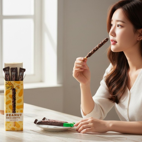 [シムクン] ピーナッツ チョコスティック 54g  /  韓国お菓子 サクサク 個包装 チョコスナック