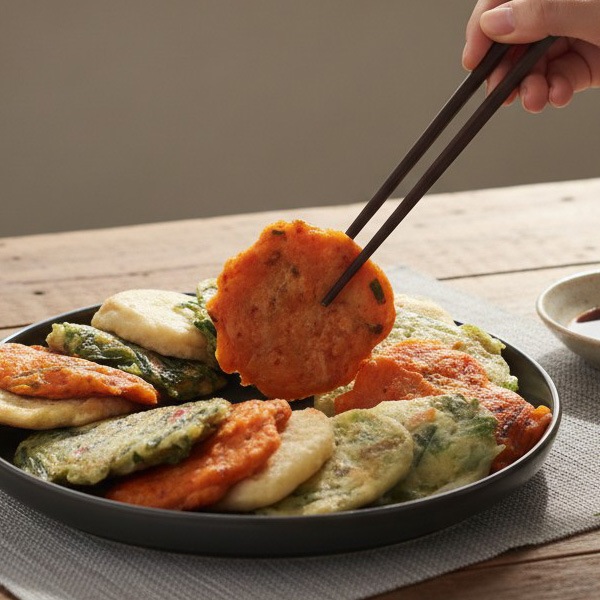 [凍] テプン 手作り 一口チヂミ 4種盛り合わせ 350g / ネギ・キムチ・ニラ・じゃがいも