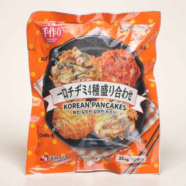 [凍] テプン 手作り 一口チヂミ 4種盛り合わせ 350g / ネギ・キムチ・ニラ・じゃがいも