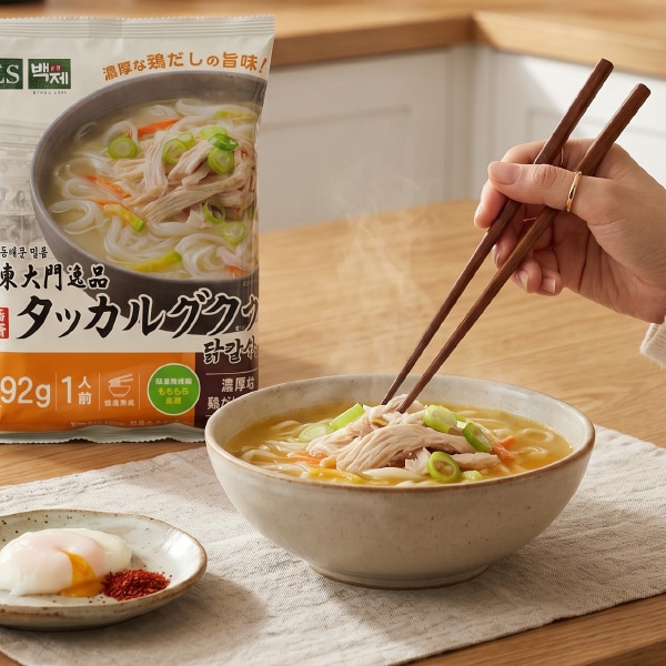 [白斎] タックカルグクス 192g・1人前 / 韓国伝統 鶏だしカルグクス もちもち手打ち風麺
