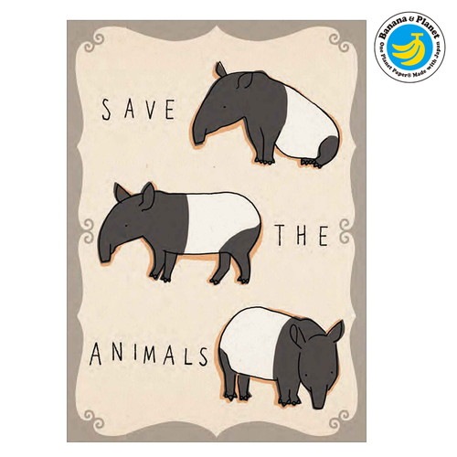 絶滅危惧種 バナナペーパーポストカード マレーバク