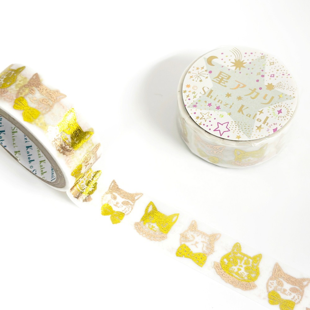 きらぴかマスキングテープ 星アカリ 猫のおめかし 2色箔